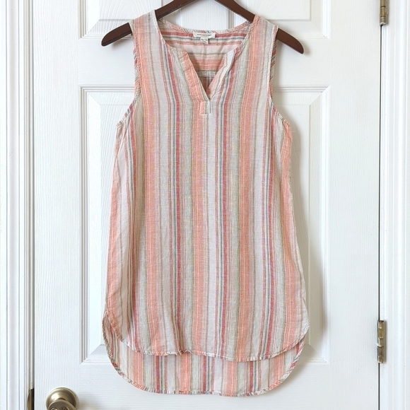 Beachlunchlounge Jenna Linen Blend Striped Split Neck Sleeveless Tunic Top XS - Picture 1 of 11
